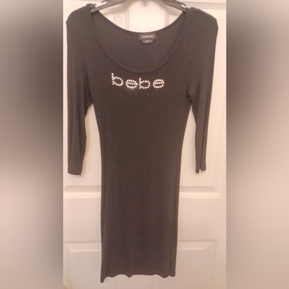 Bebe Black Dress with Rhinestone Logo XS